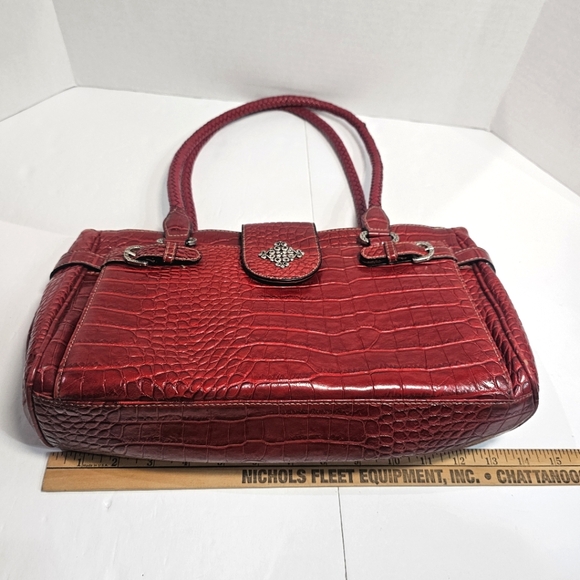 Western Accent Shoulder Bag Purse Red Faux Leather Alligator/Crocodile GUC - Picture 12 of 13